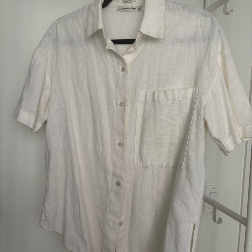 Abercrombie Oversized Short-Sleeve Linen-Blend Shirt